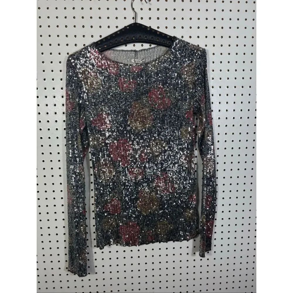 Free People intimately gold rush sequin long sleeve top size S